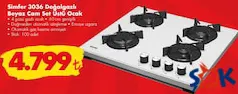 SİMFER 3036 DOĞALGAZLI BEYAZ CAM SET ÜSTÜ OCAK